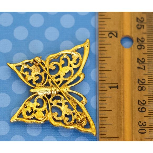 Vintage Fantasy Moth Gold Tone Butterfly Brooch by Monet - M28 - Picture 2 of 2